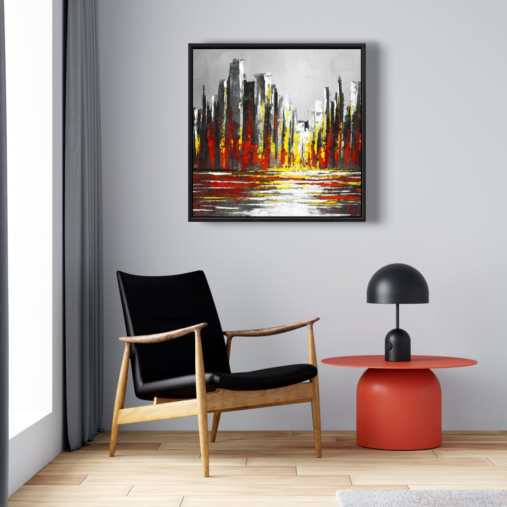 Abstract Red Skyline Canvas | Gray Frame Wall Art Decor