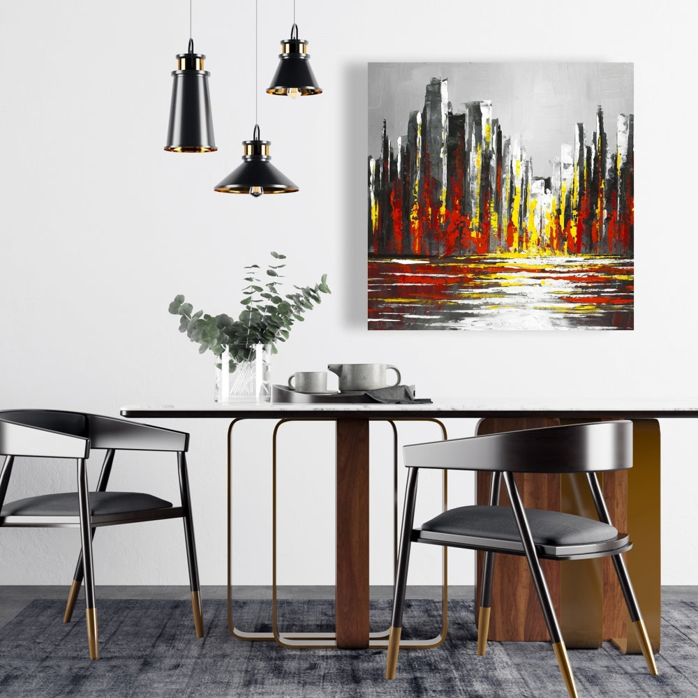 Industrial Abstract Red Skyline Canvas - Bedroom Home Decor