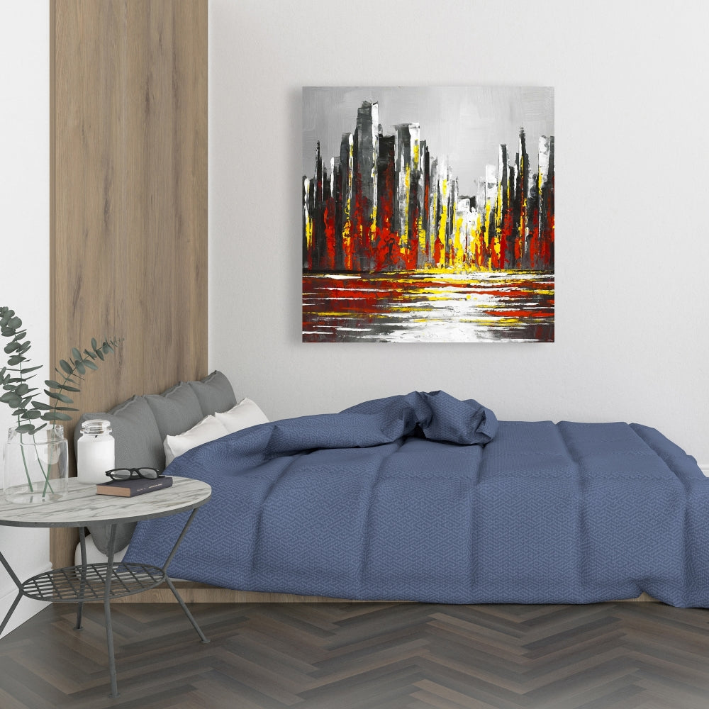 Industrial Abstract Red Skyline Canvas - Bedroom Home Decor