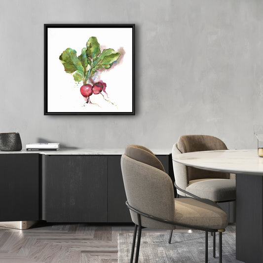 Watercolor Radish Framed Canvas | Kitchen Decor Wall Art