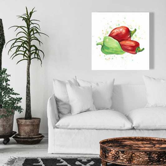 Toile Poivrons – Décoration murale de cuisine rouge vif