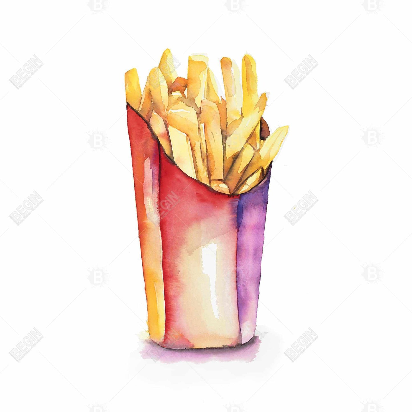 Frites à l'aquarelle | Toile encadrée pour décoration d'intérieur