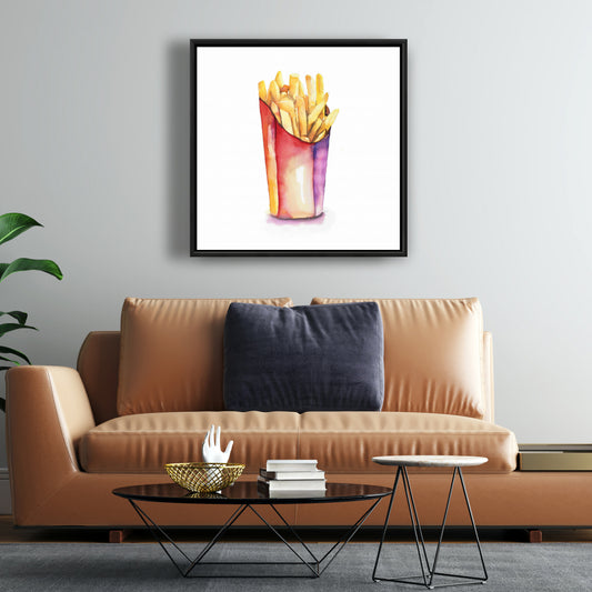 Watercolor French Fries Art | Framed Canvas Home Decor