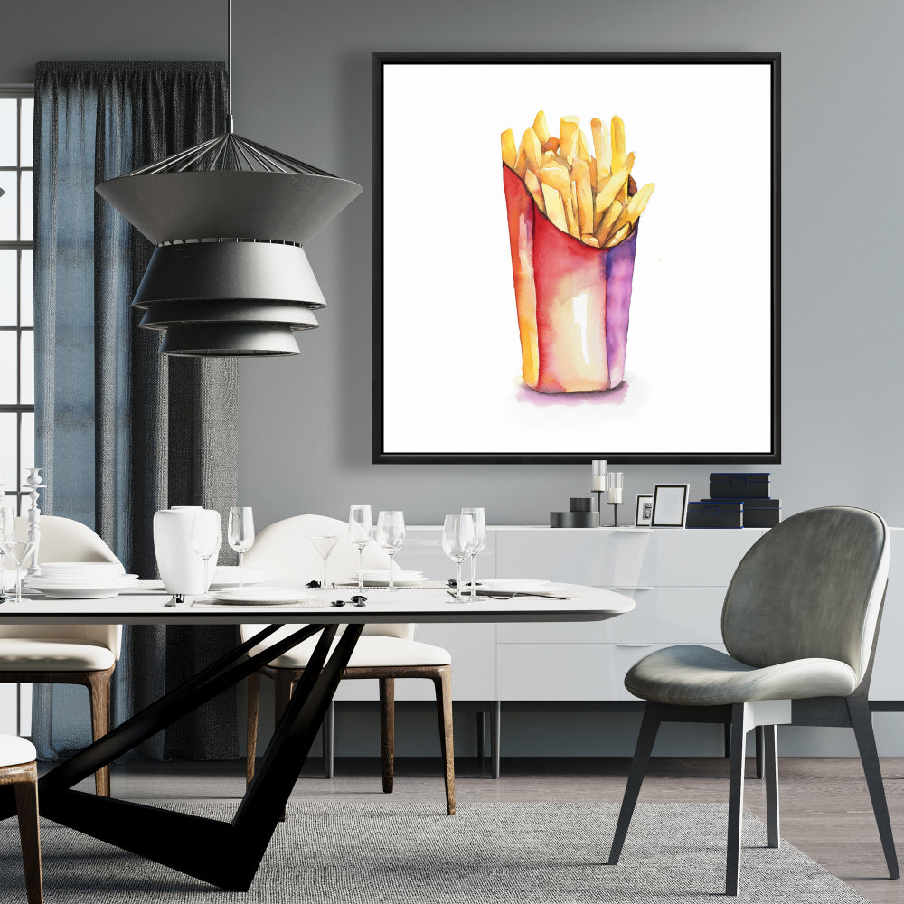 Frites à l'aquarelle | Toile encadrée pour décoration d'intérieur