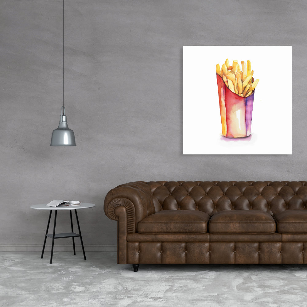 Yellow Watercolor French Fries Canvas | Home Decor Art