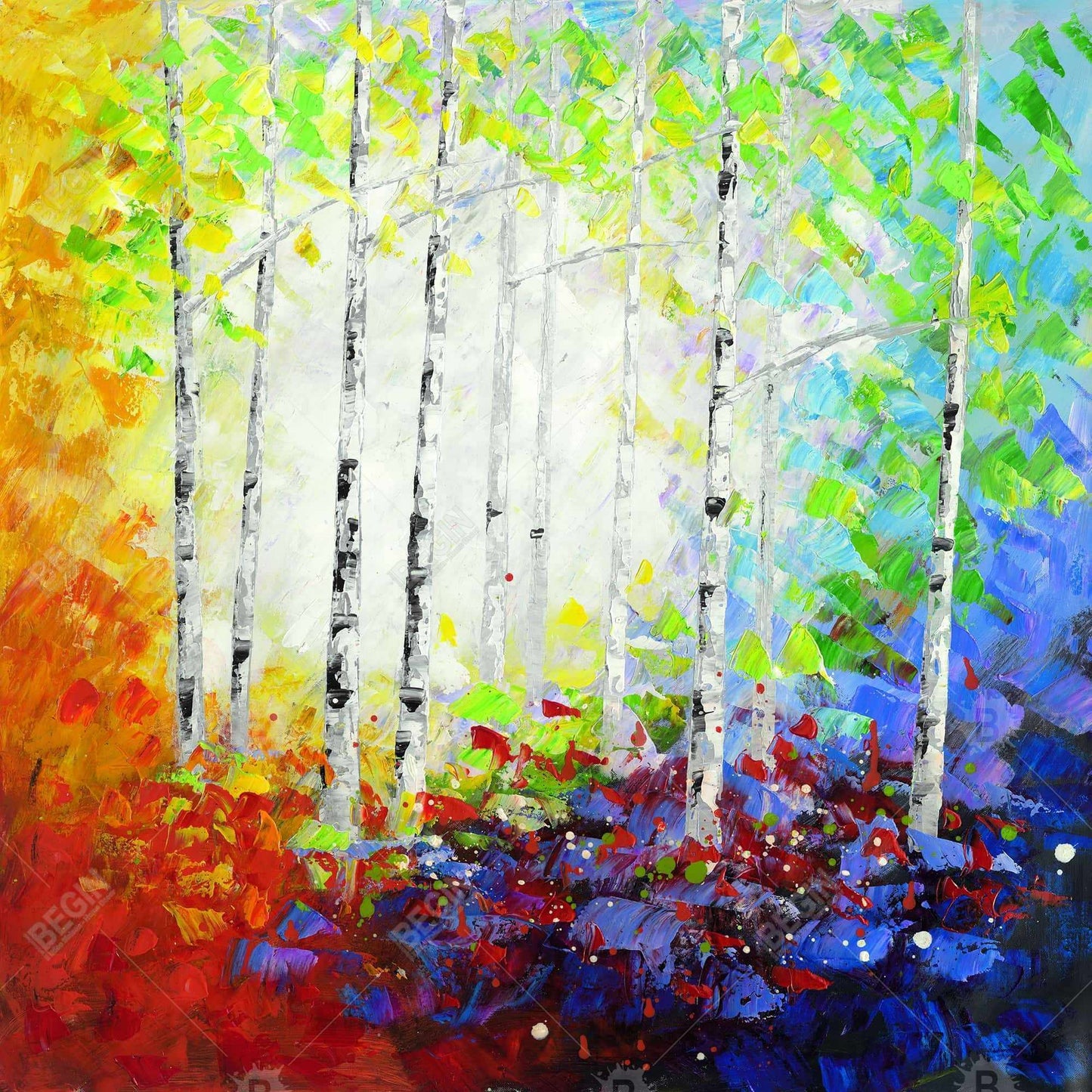 Colorful Forest Red Canvas - Contemporary Bedroom Wall Art