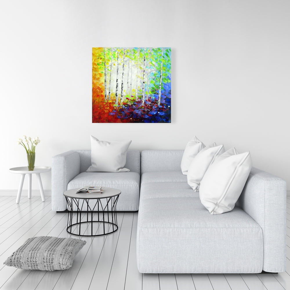 Colorful Forest Red Canvas - Contemporary Bedroom Wall Art