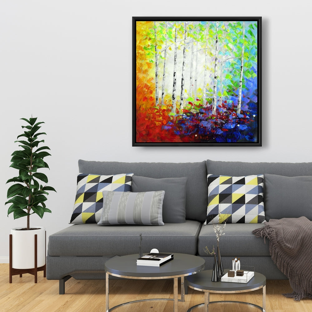 Toile encadrée Forêt colorée | Décoration de chambre contemporaine