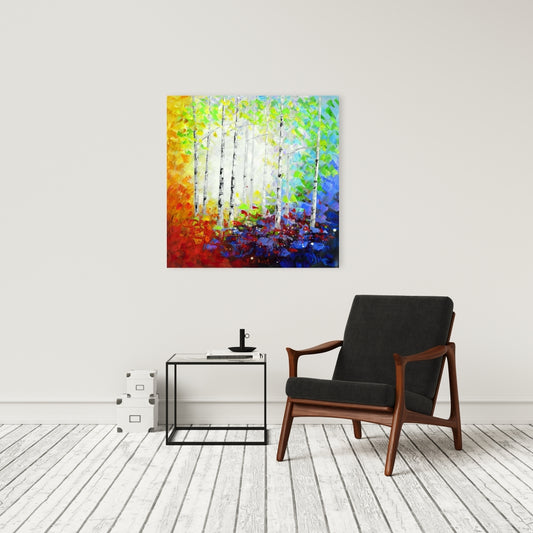 Colorful Forest Red Canvas - Contemporary Bedroom Wall Art