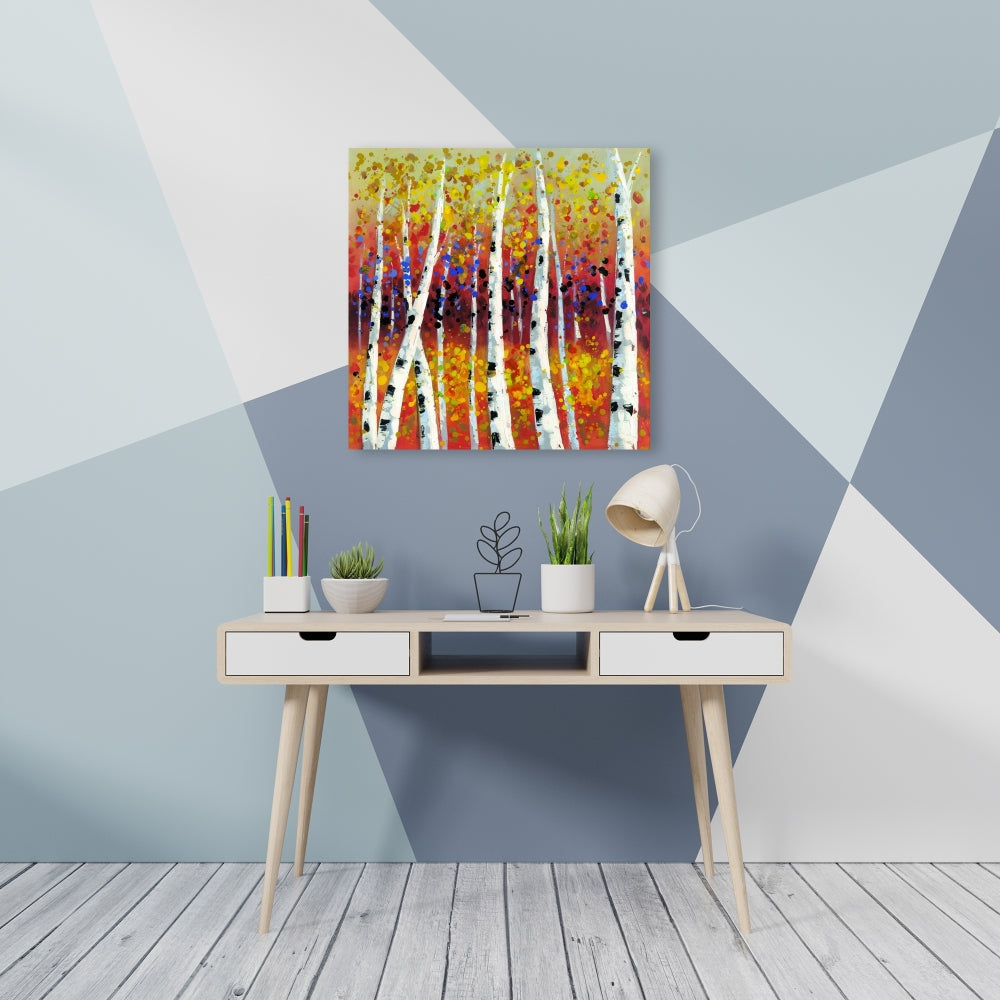 Colored Birches Yellow Canvas - Landscapes Bedroom Decor
