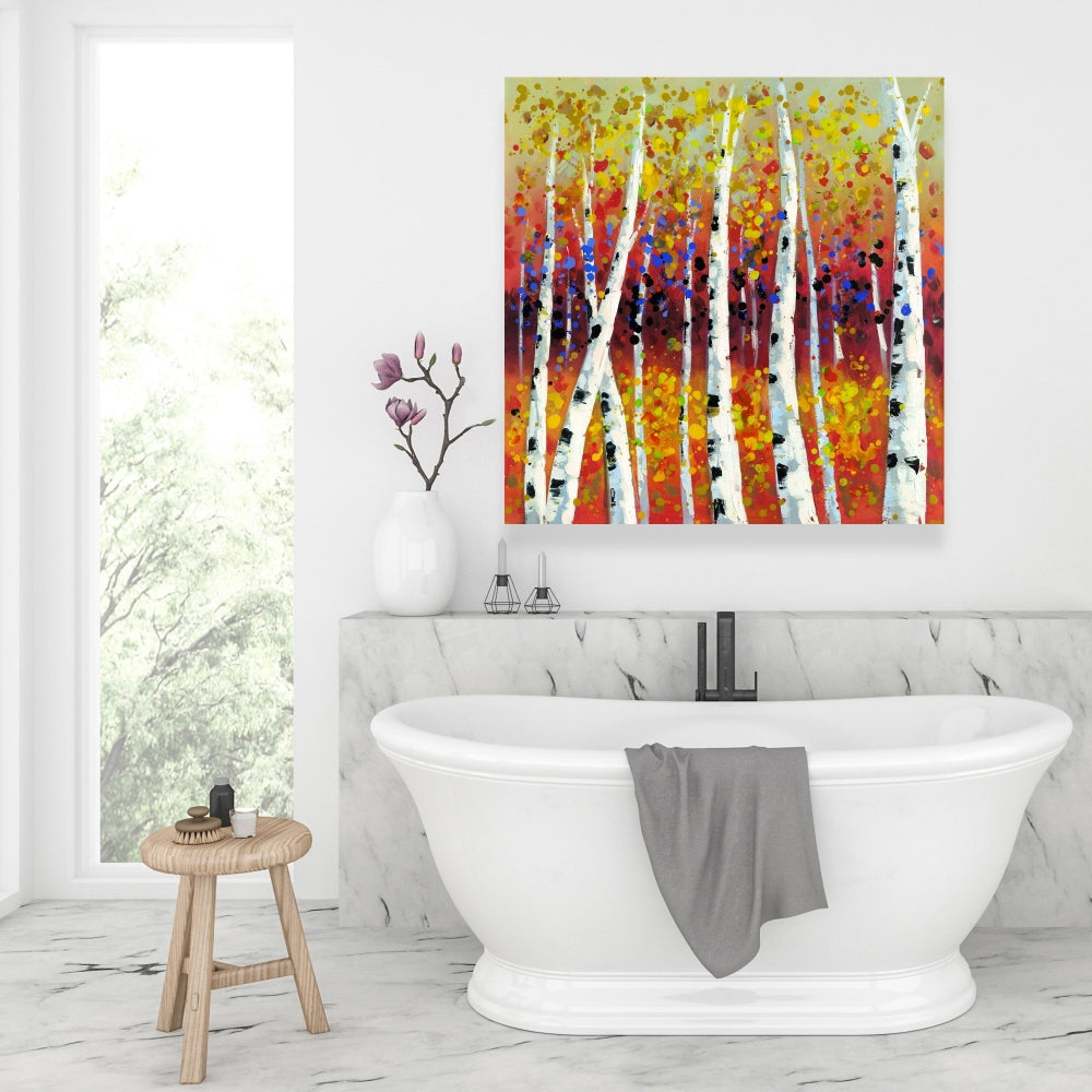 Colored Birches Yellow Canvas - Landscapes Bedroom Decor