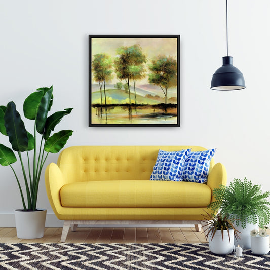 Toile encadrée « Arbres près du lac » | Décoration murale pour chambre