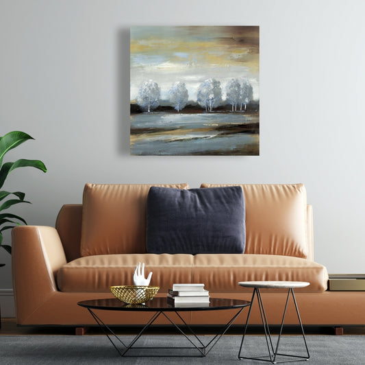 Grey Landscape Canvas - Trees Modern Home Decor Wall Art