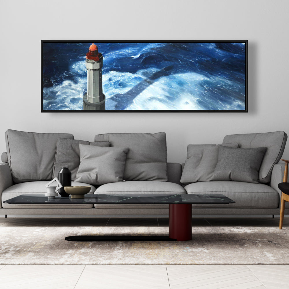 Blue Coastal Building Canvas | The Headlight of Jument Decor