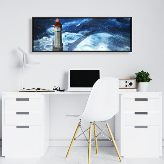 Blue Coastal Building Canvas | The Headlight of Jument Decor