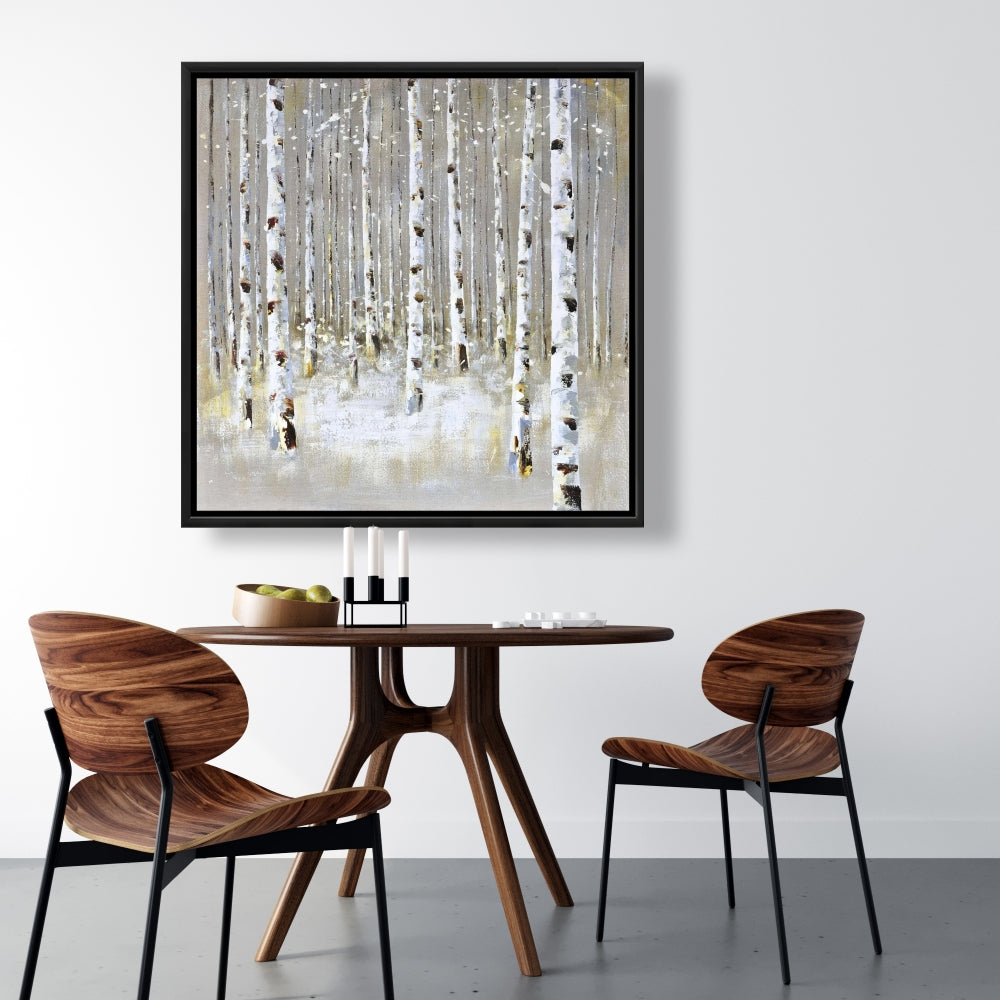Birch Forest by Winter | Modern Framed Canvas for Home Decor