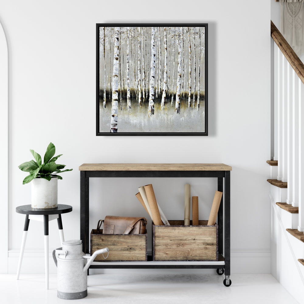 Toile Paysage de forêt hivernale | Décoration contemporaine avec arbres