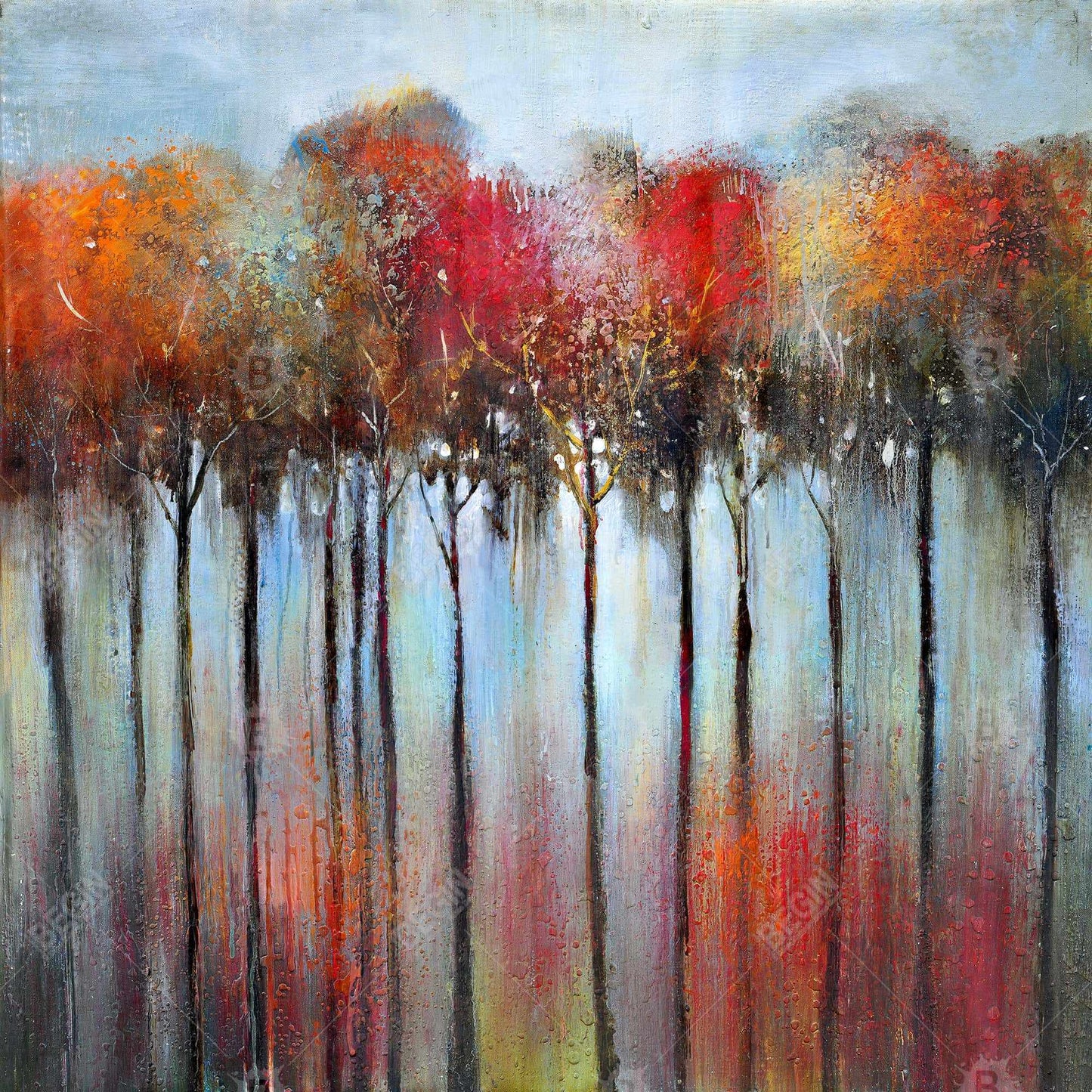 Forêt colorée abstraite | Toile encadrée bleue | Décoration d'intérieur