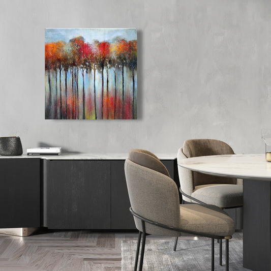 Toile abstraite de forêt – Décoration murale de chambre à coucher avec arbres bleus