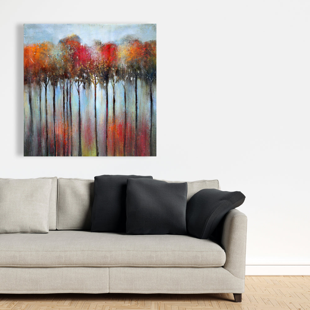 Abstract Forest Canvas - Blue Trees Bedroom Wall Art Decor