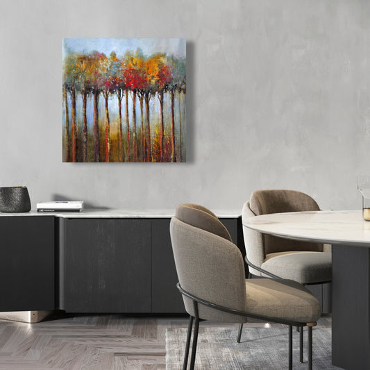 Colorful Leaves Trees Blue Bedroom Canvas | Home Decor Art