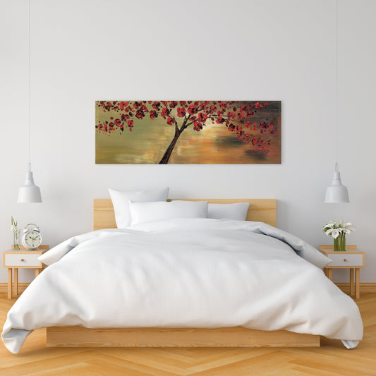 Red Flowers Tree Canvas | Landscape Bedroom Wall Art Decor