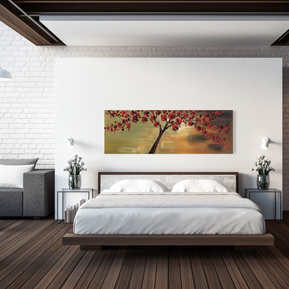 Red Flowers Tree Canvas | Landscape Bedroom Wall Art Decor