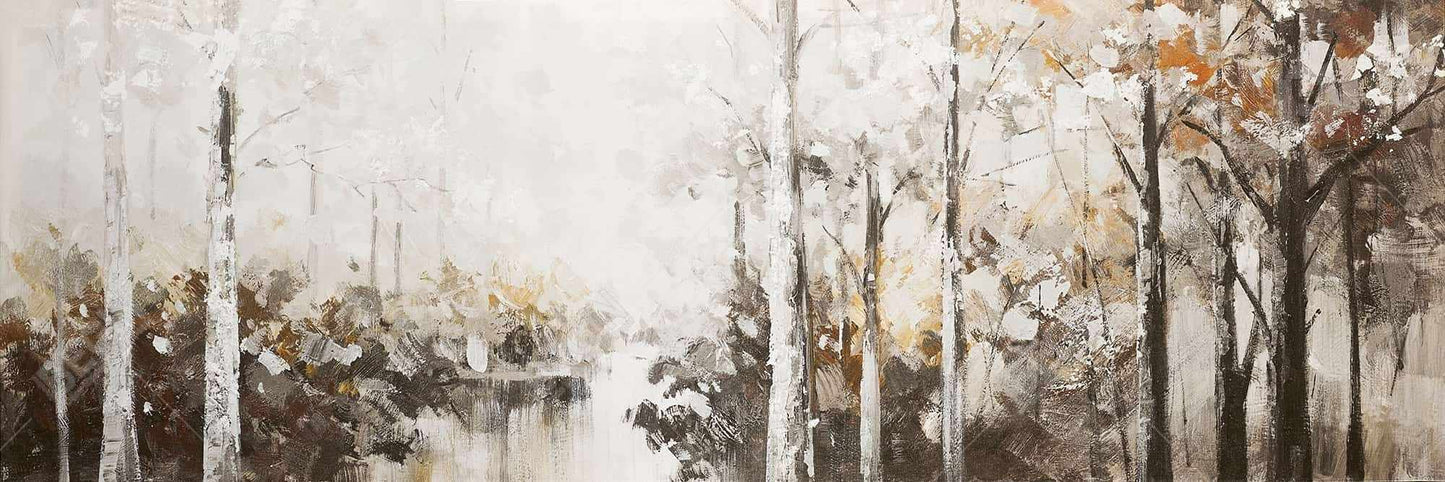 Toile abstraite marron avec forêt blanche | Décoration d'arbre paysager