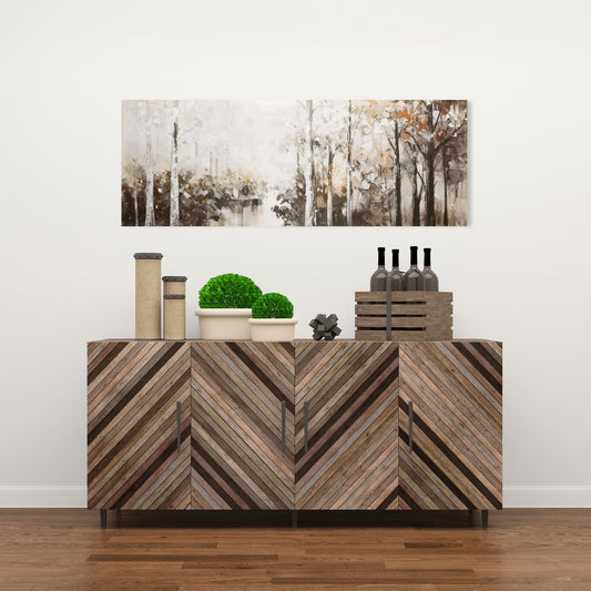 Toile abstraite marron avec forêt blanche | Décoration d'arbre paysager