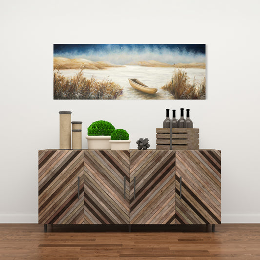 Toile de chambre côtière - Décoration murale représentant un bateau dans un marais