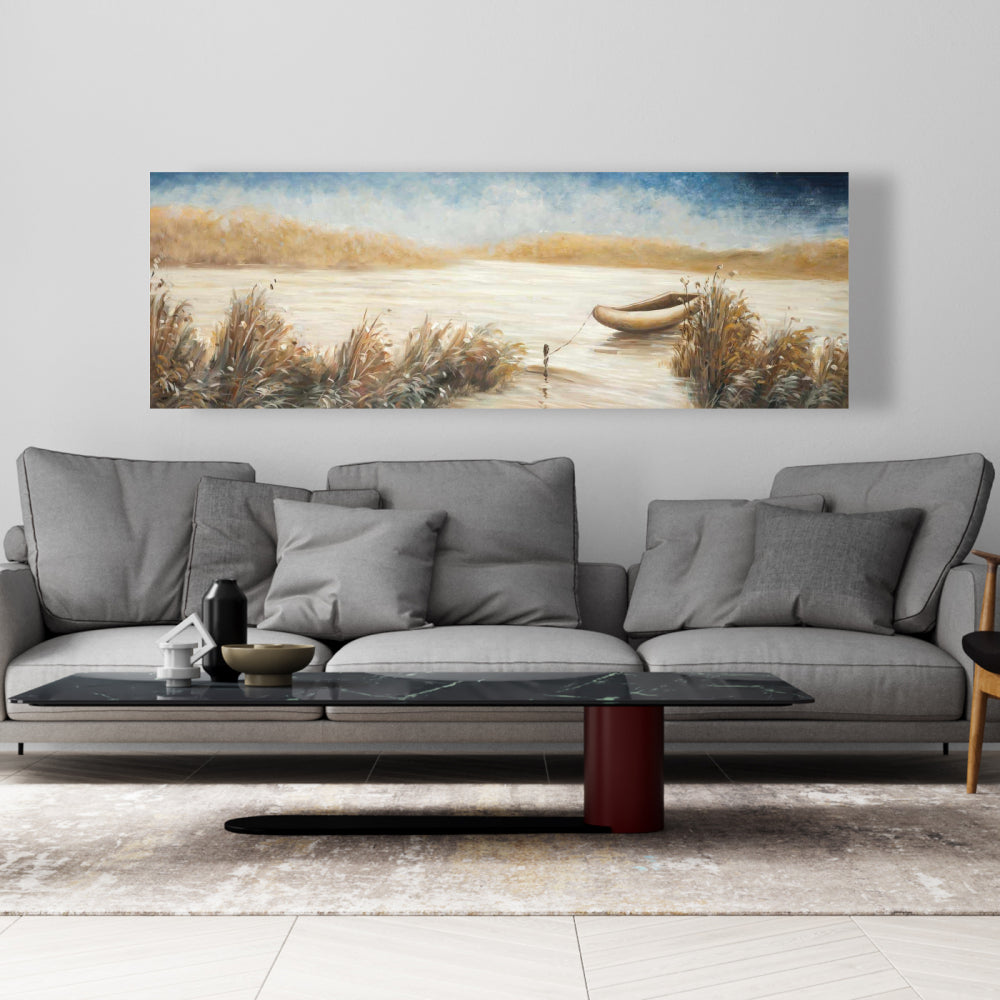 Abandoned Boat Canvas | Blue Coastal Art for Home Decor