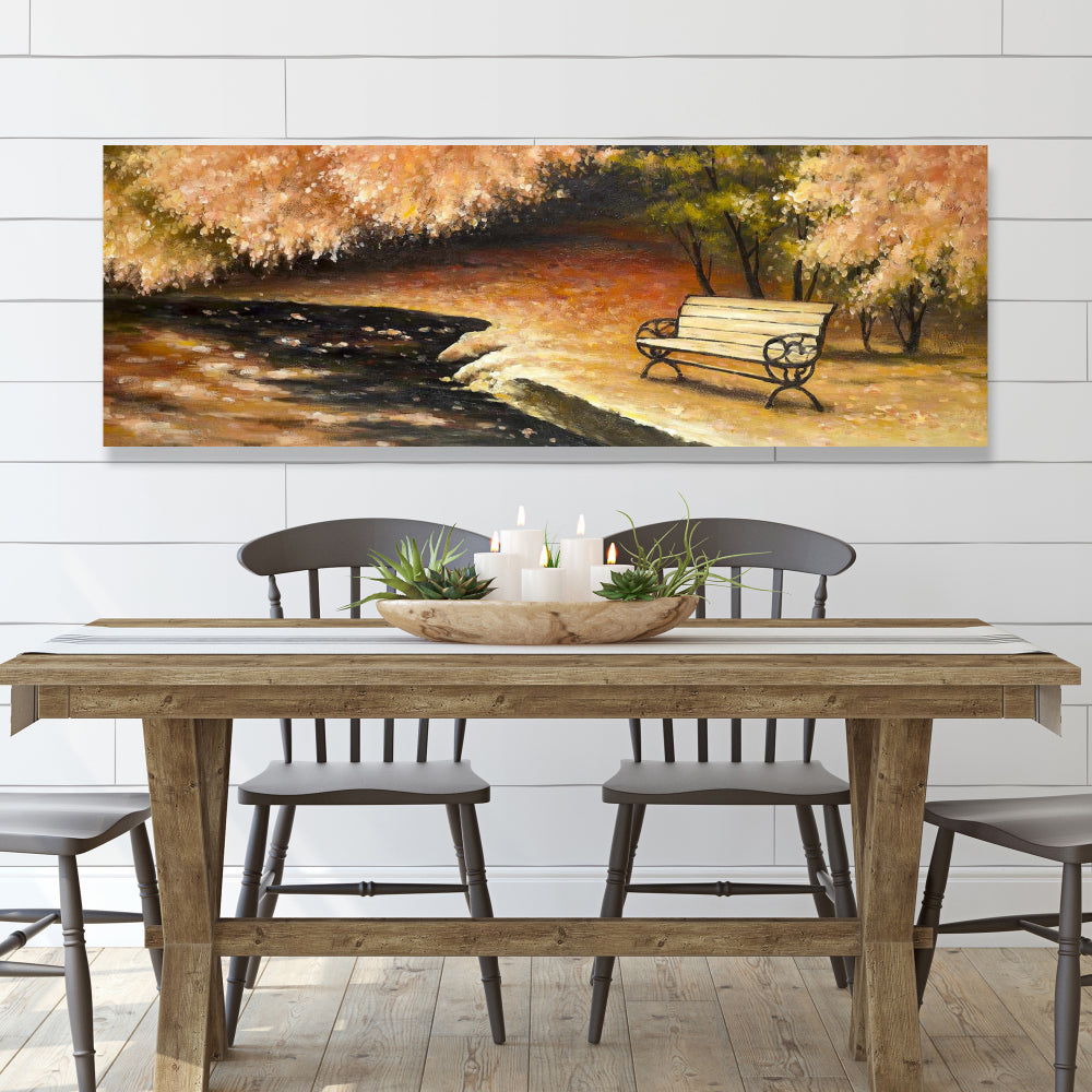 Brown Trees Canvas - Park Bench by Fall | Home Decor Wall Art