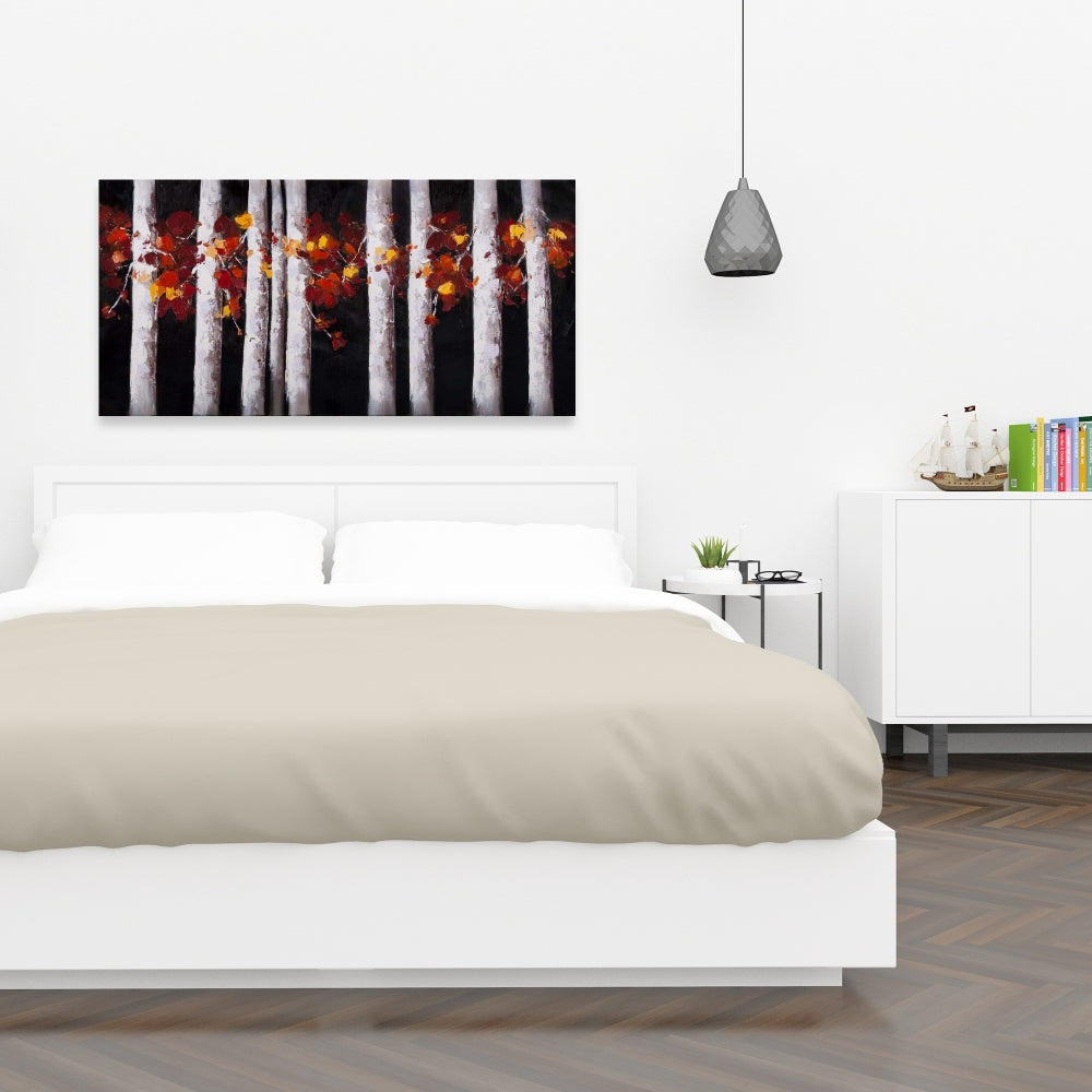 Toile Arbres blancs et feuilles oranges - Décoration de chambre contemporaine