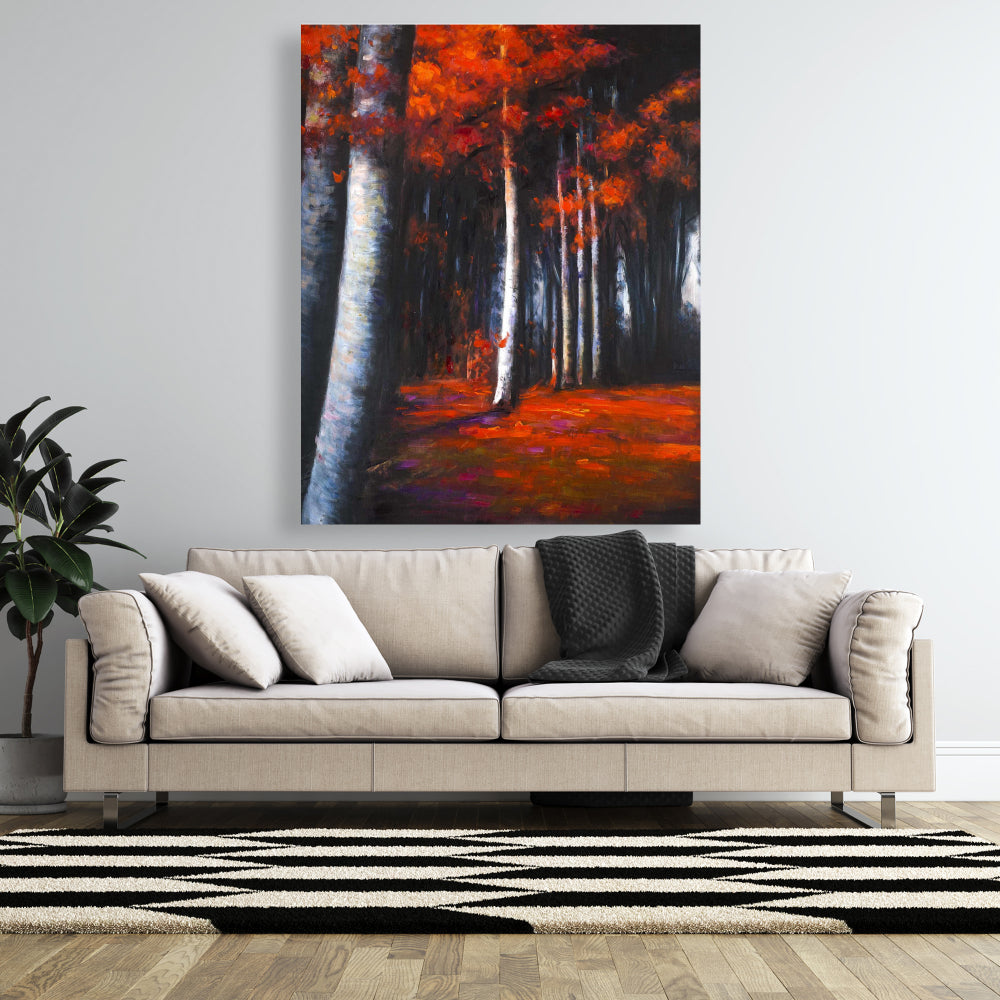 Mysterious Forest Trees Gray Bedroom Canvas - Home Decor Art