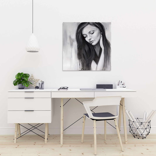 Realistic Woman Portrait | Monochrome White Canvas Decor