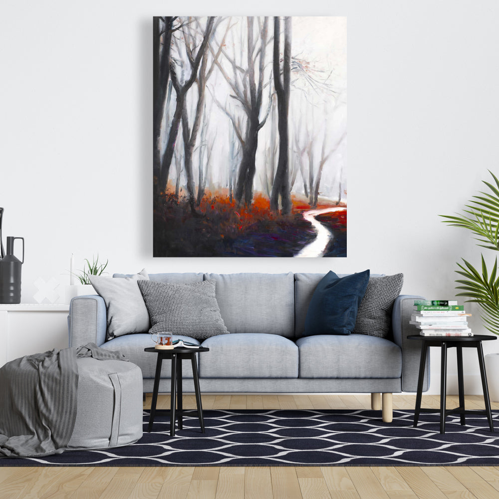 Mysterious Forest Stream Gray Canvas - Trees Bedroom Decor