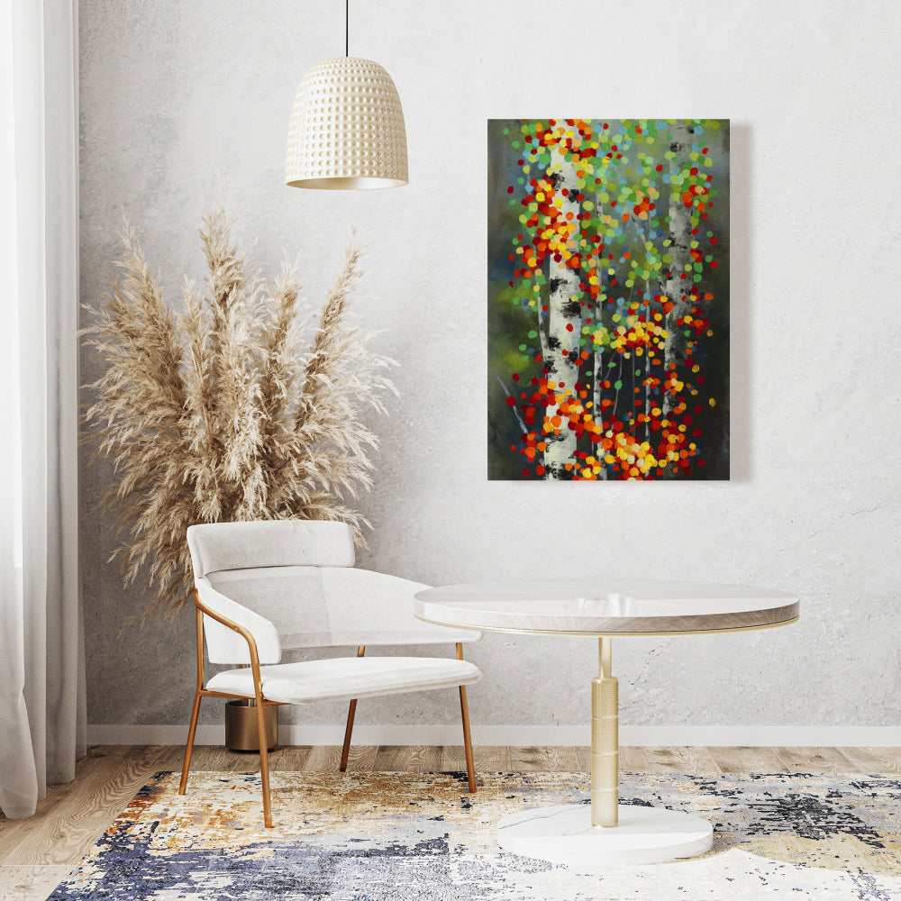 Colorful Dotted Leaves Birches Canvas | Home Decor Art
