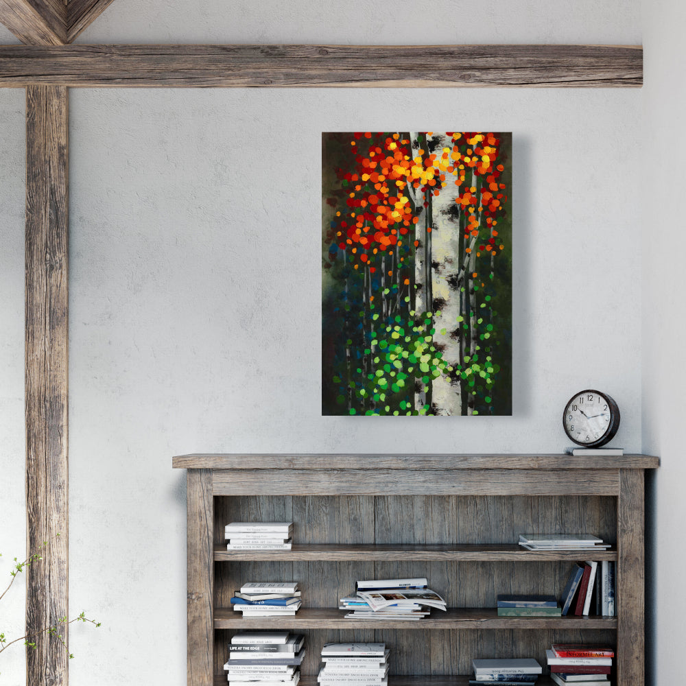 Birch with Two-Tone Leaves Canvas - Green Bedroom Wall Art