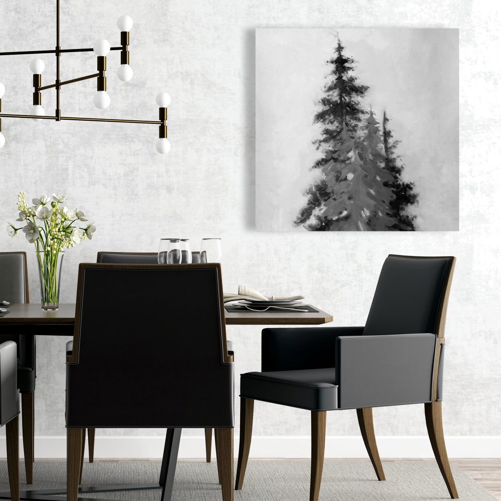 Contemporary Trees White Canvas | Black & Grey Tree Silhouettes