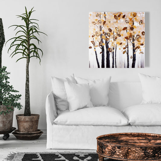 Toile texturée avec feuilles et arbres | Décoration de chambre contemporaine