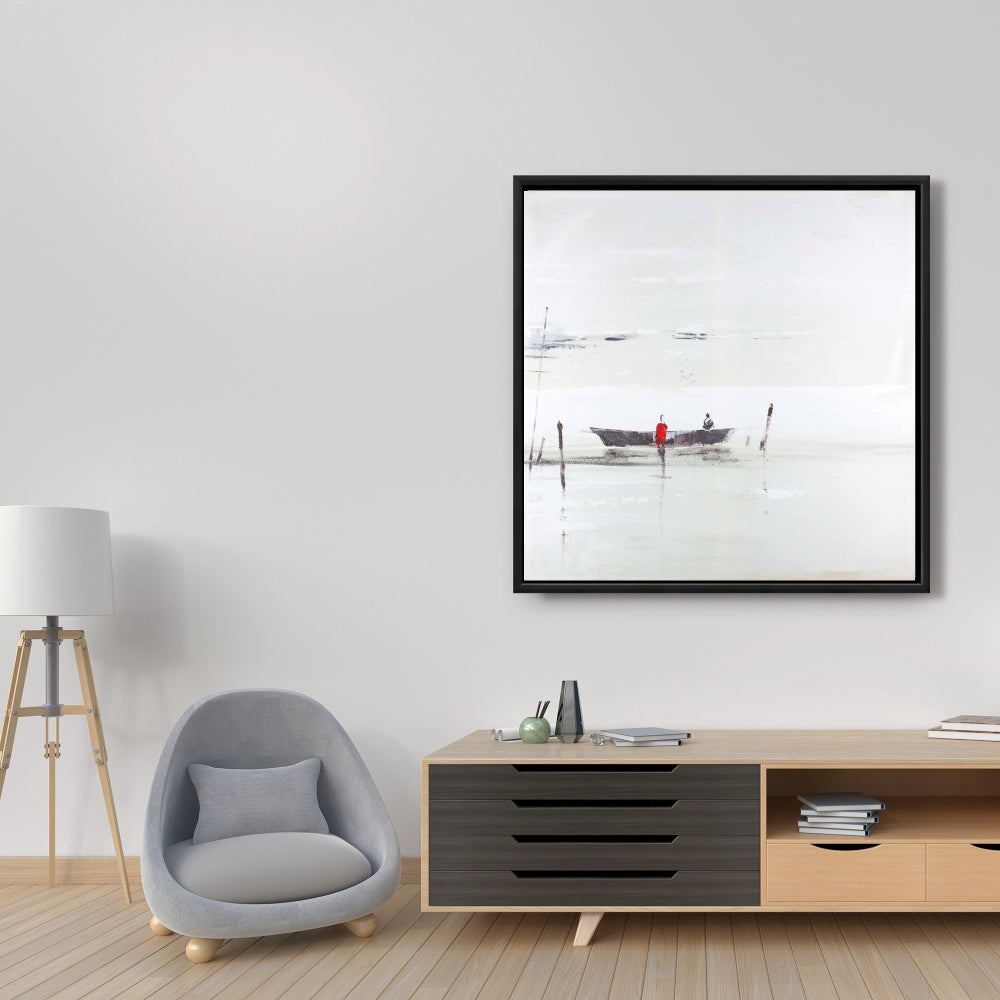 Toile de chambre à coucher représentant un bateau côtier | Décoration minimaliste sur un lac