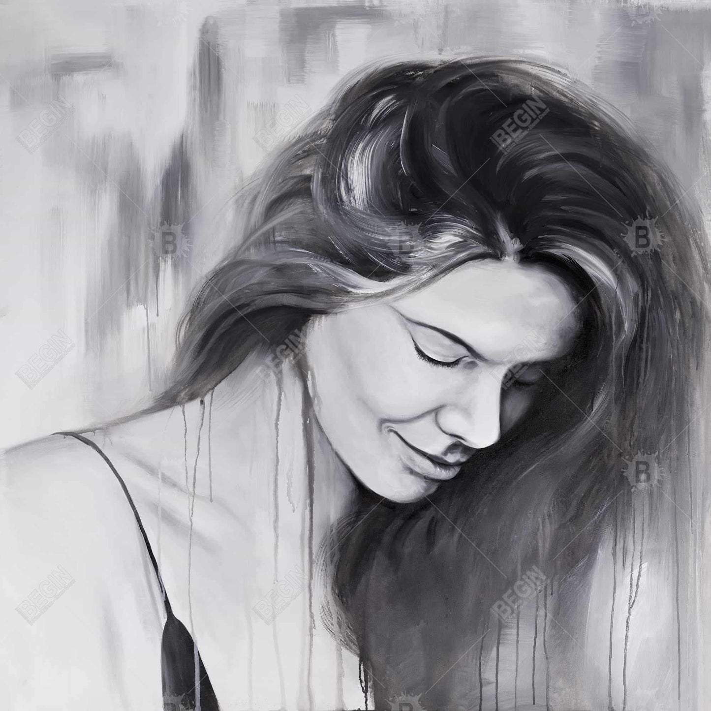 Smiling Woman Portrait Canvas | Monochrome Bedroom Decor
