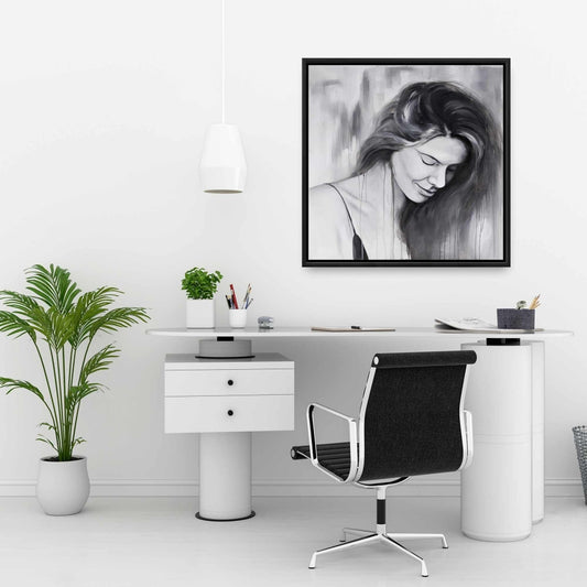 Smiling Woman Portrait - White Bedroom Framed Canvas Decor