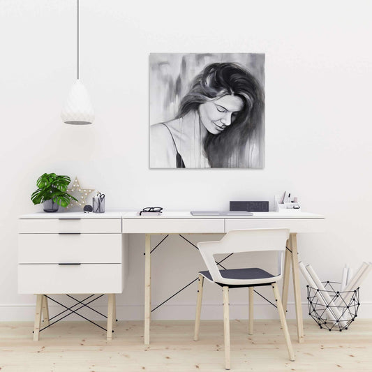 Smiling Woman Portrait Canvas | Monochrome Bedroom Decor
