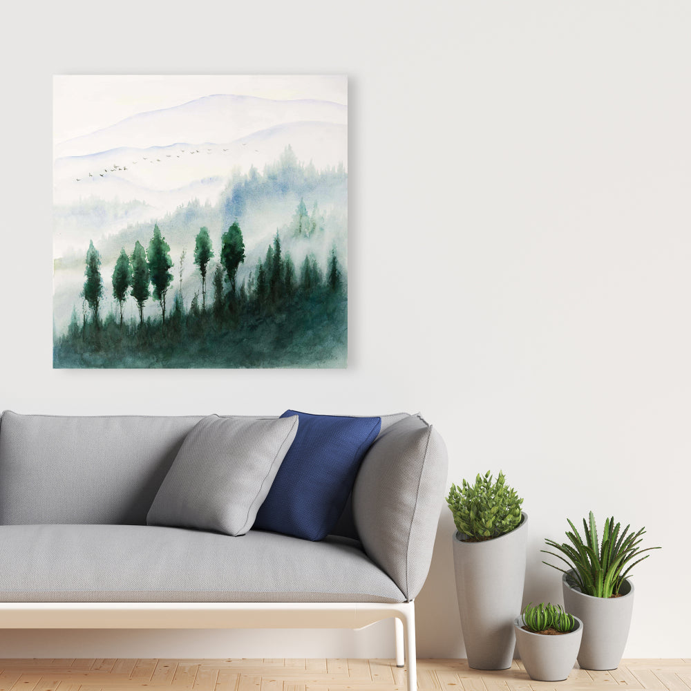 Paysage à l'aquarelle - Décoration d'intérieur sur toile avec arbres pour chambre à coucher