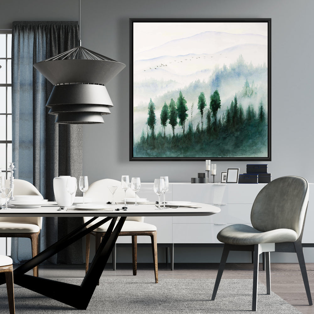 Landscape in Watercolor | Illustrative Trees Framed Canvas