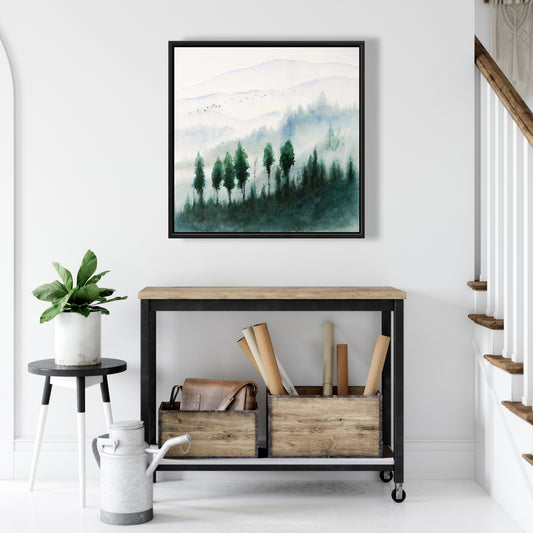 Paysage à l'aquarelle | Toile encadrée représentant des arbres