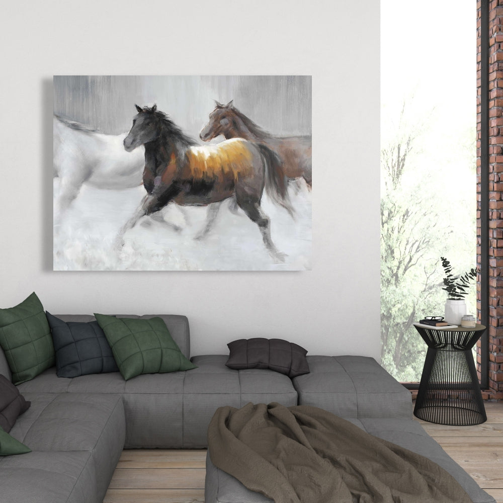 Herd of Wild Horses Canvas Art | Farm Animals Home Decor