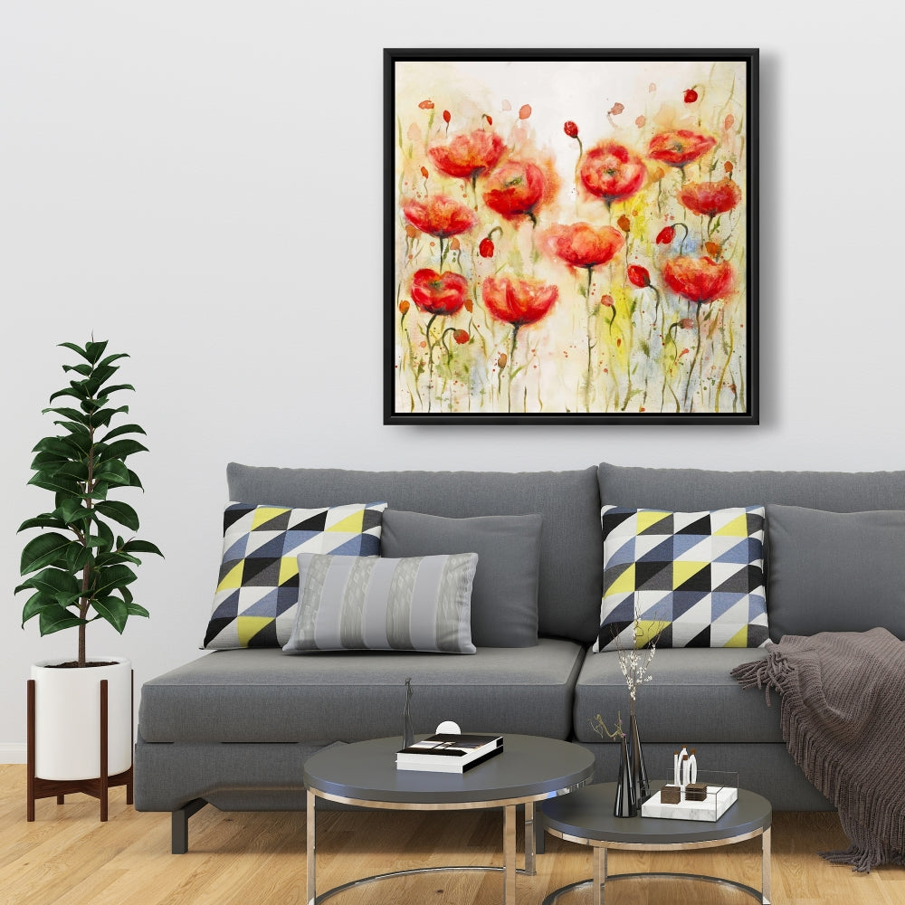 Red Flowers Garden Canvas | Botanical Contemporary Decor