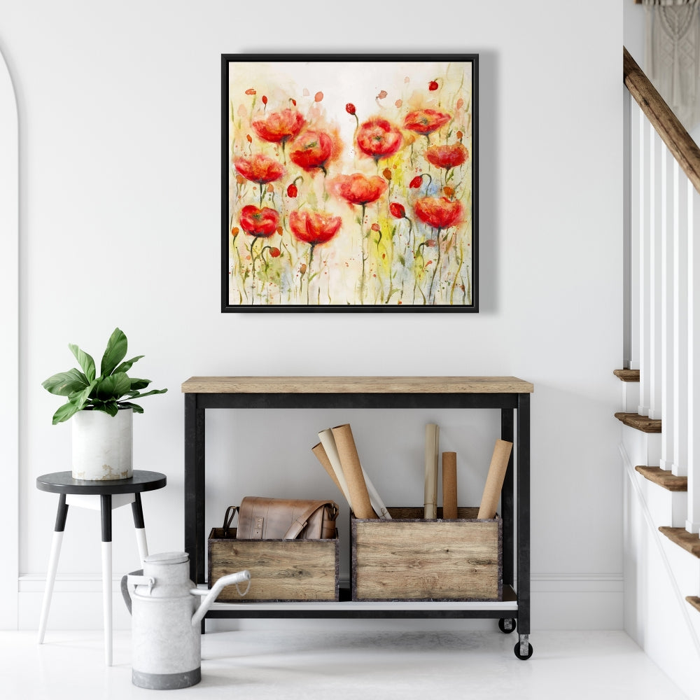 Red Flowers Garden Canvas | Botanical Contemporary Decor